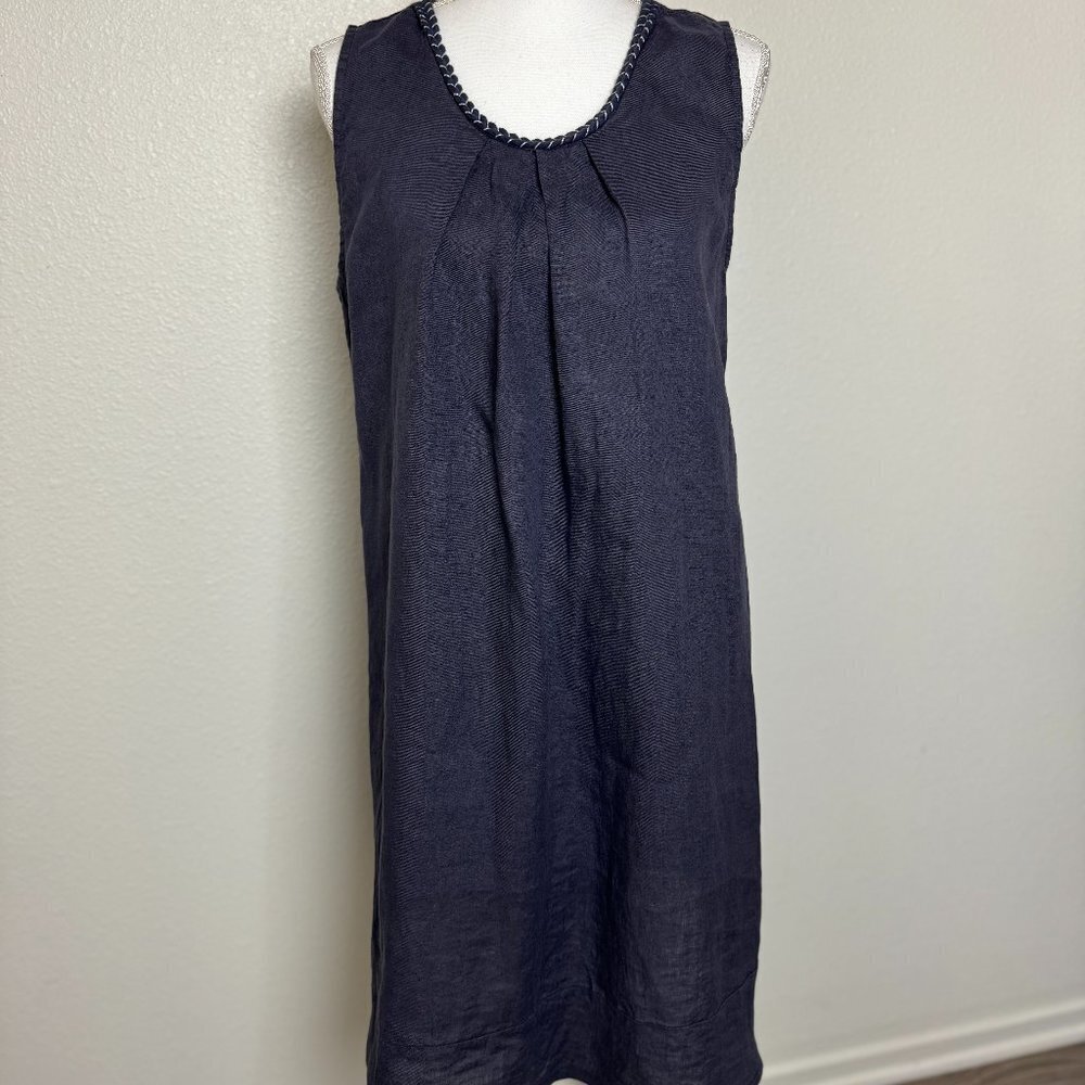Rosemarine Shift Dress 100% Linen Navy Blue Sleeveless  Size M Made in Italy